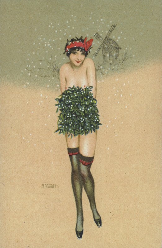 Mädchen trägt einen Mistelzweig von Raphael Kirchner
