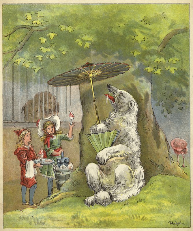 Eisbär wird von Kindern mit Eisbecher gefüttert von Richard Andre