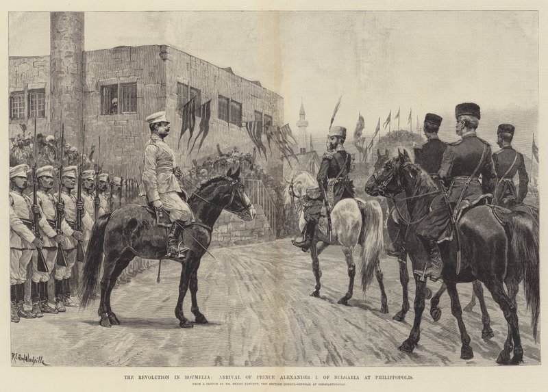 Die Revolution in Rumelien, Ankunft von Prinz Alexander I. von Bulgarien in Philippopolis von Richard Caton Woodville junior