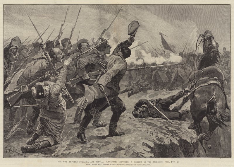 Der Krieg zwischen Bulgarien und Serbien, Bulgaren erobern eine Position im Tzaribrod-Pass, 23. November von Richard Caton Woodville junior