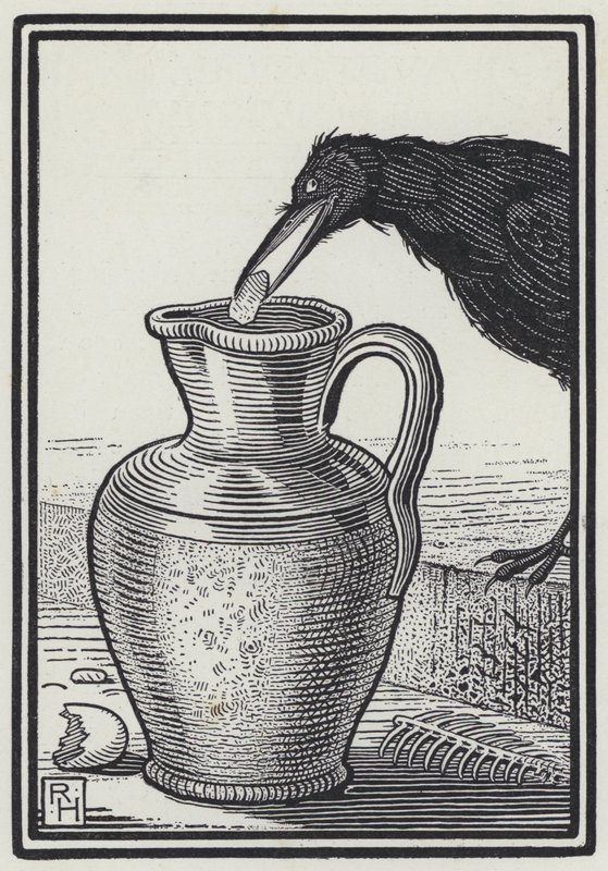Die Krähe und der Krug (Gravur) von Richard Heighway