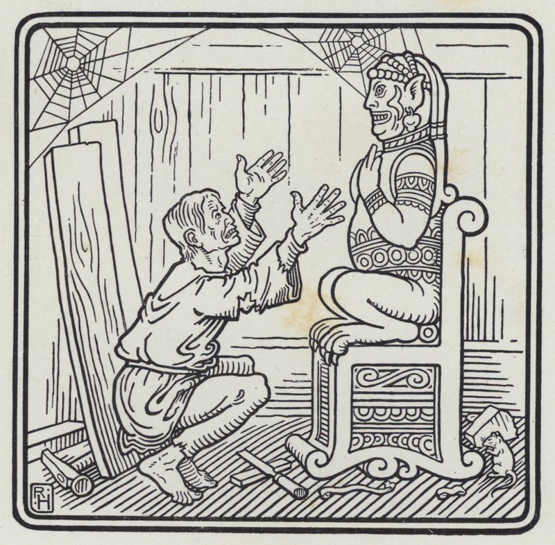 Der Mann und der hölzerne Gott (Gravur) von Richard Heighway