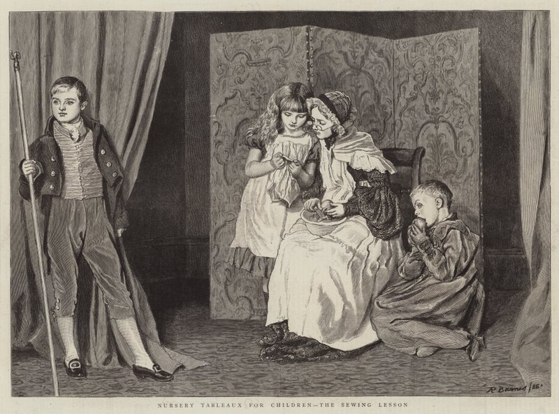 Kindertableaux, die Nähstunde von Robert Barnes