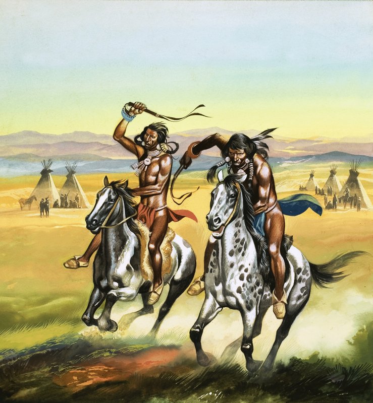 Unidentifizierte Indianer peitschen ihre Pferde von Ron Embleton