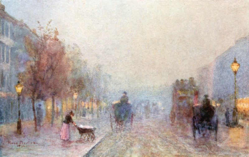 Brompton Road an einem nebligen Abend von Rose Maynard Barton