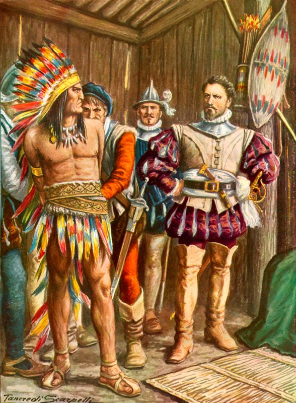 Ferdinando Cortes inhaftiert Montezuma von Tancredi Scarpelli