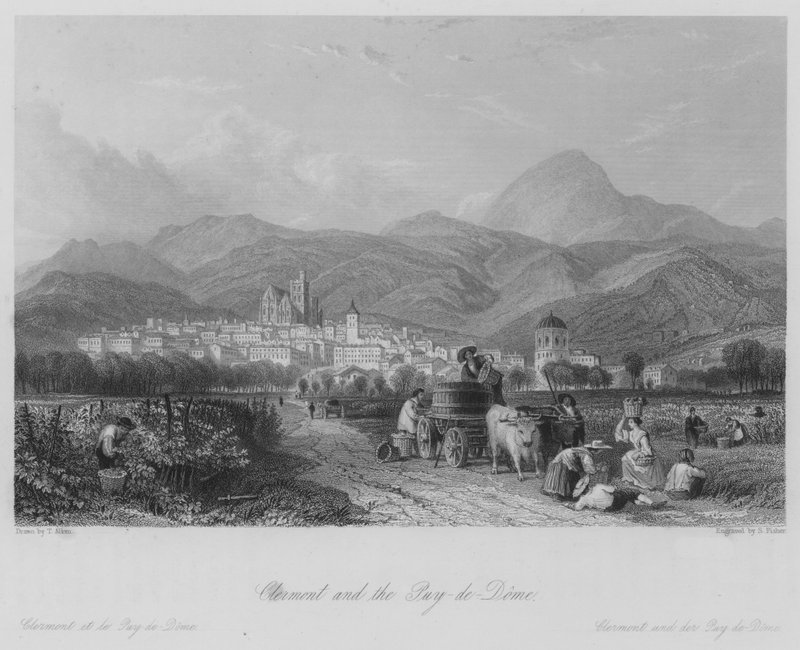Clermont und der Puy-de-Dôme (Stich) von Thomas (after) Allom