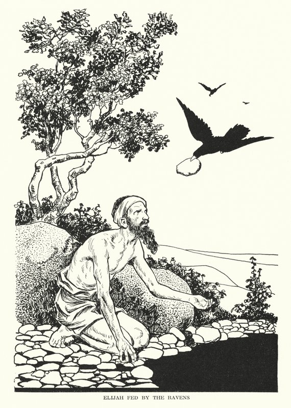 Elia wird von den Raben gefüttert von Thomas Heath Robinson