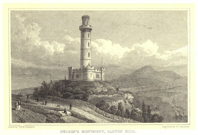 Nelson-Denkmal, Calton Hill (Gravur) von Thomas Hosmer (after) Shepherd