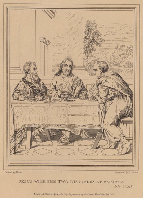 Jesus mit den zwei Jüngern in Emmaus, Lukas von Tiziano Vecelli