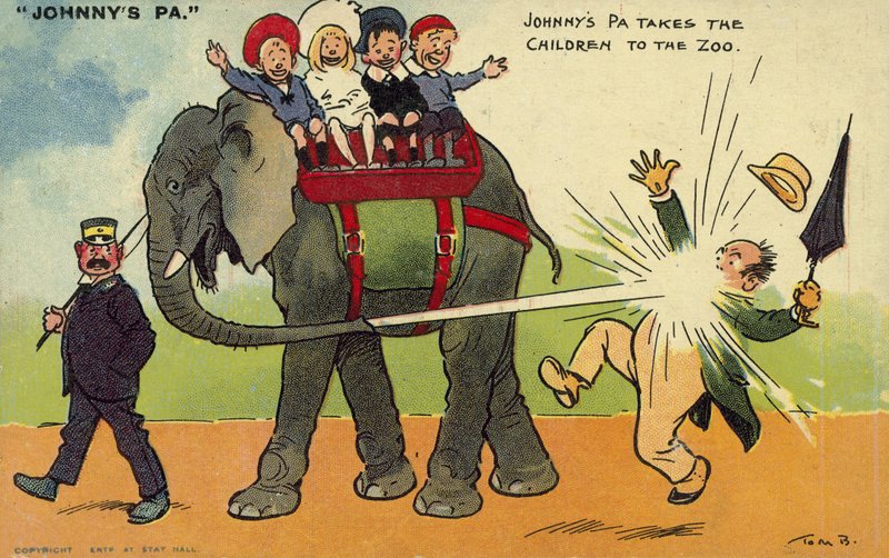 Kinder und ihr Vater im Zoo von Tom Browne