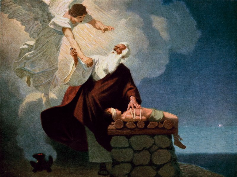 Der Engel greift ein, um Abraham daran zu hindern, seinen Sohn Isaak zu opfern von Unbekannt Unbekannt