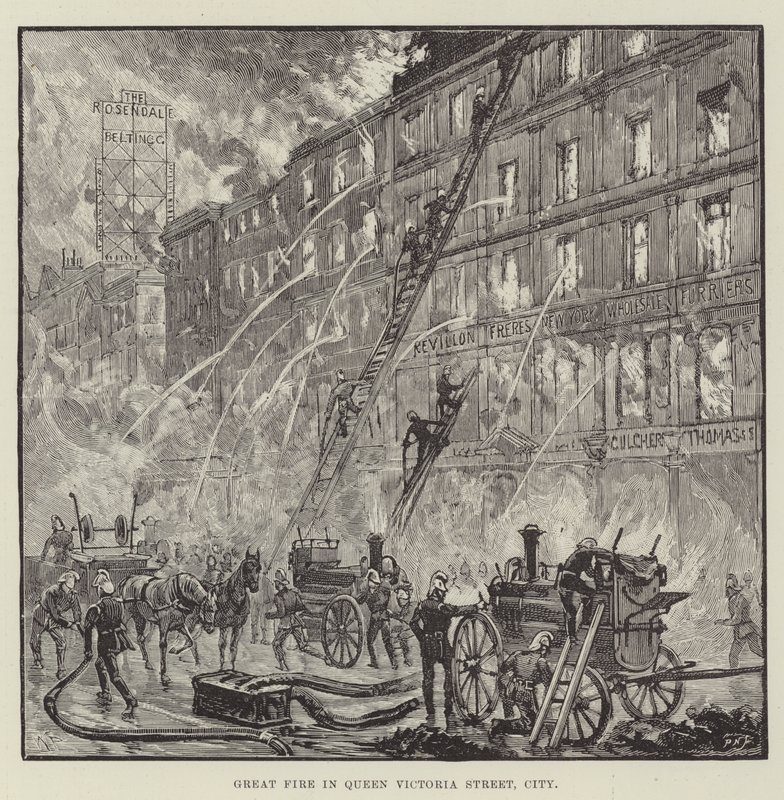 Großbrand in der Queen Victoria Street, City von Walter Paget