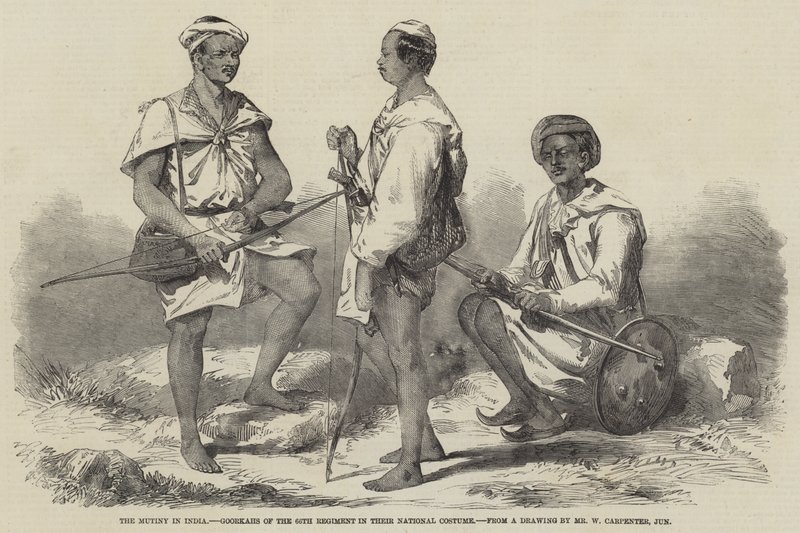 Der Aufstand in Indien, Goorkahs des 66. Regiments in ihrer Nationaltracht von William Carpenter