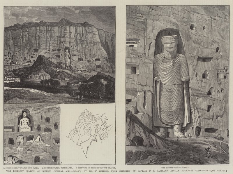 Die Felsenschnitzstatuen von Bamian, Zentralasien von William Crimea Simpson