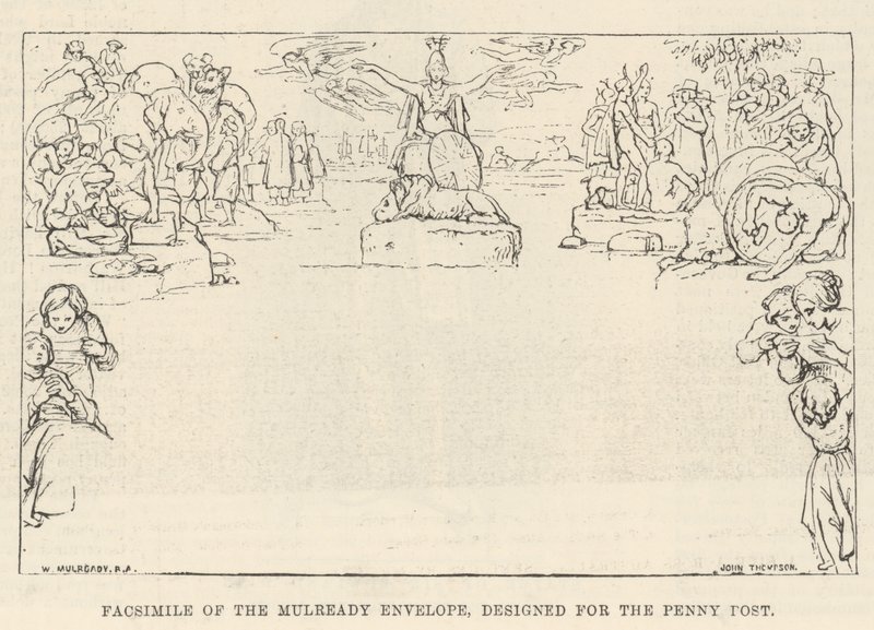 Faksimile des Mulready-Umschlags, entworfen für die Penny Post von William Mulready