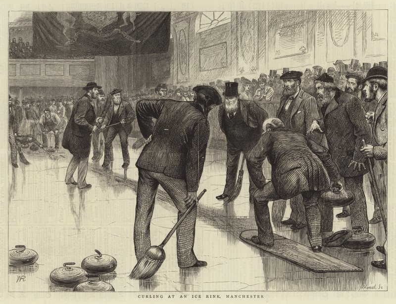 Curling auf einer Eisbahn, Manchester von William Ralston