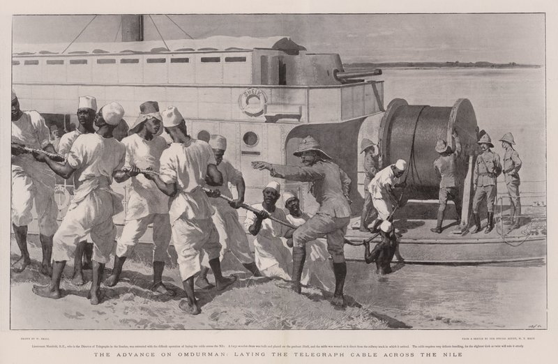 Der Vormarsch auf Omdurman, Verlegung des Telegraphenkabels über den Nil von William Small