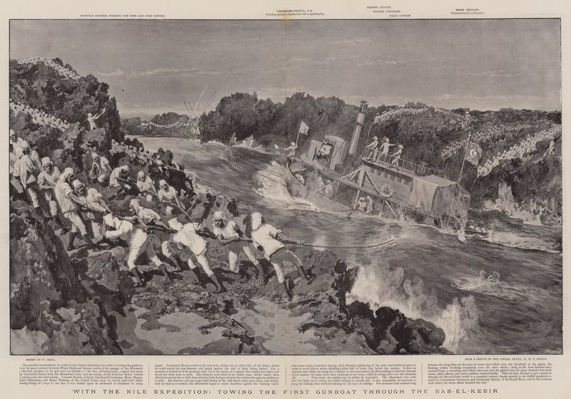 Mit der Nil-Expedition, das erste Kanonenboot durch den Bab-el-Kebir schleppend von William Small