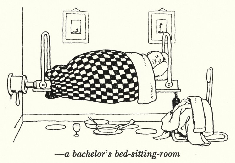 Ein Junggesellen-Wohn-Schlafzimmer von William Heath Robinson