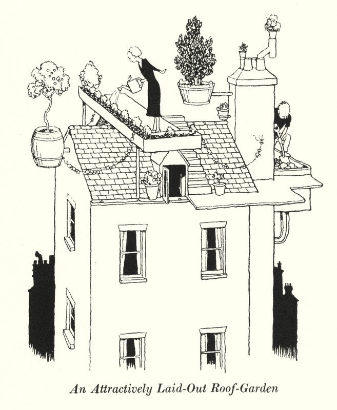 Ein attraktiv gestalteter Dachgarten von William Heath Robinson