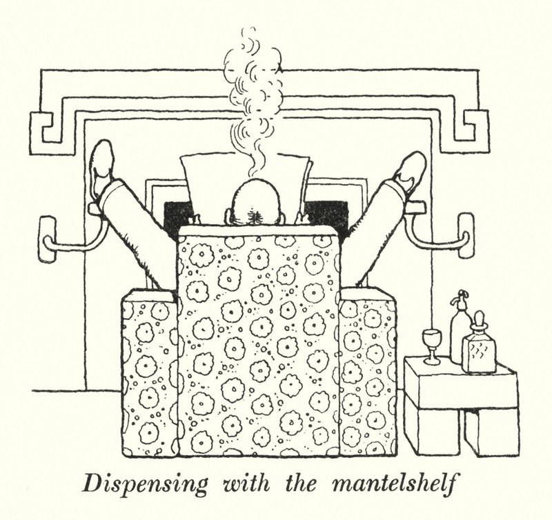 Verzicht auf den Kaminsims (Lithografie) von William Heath Robinson