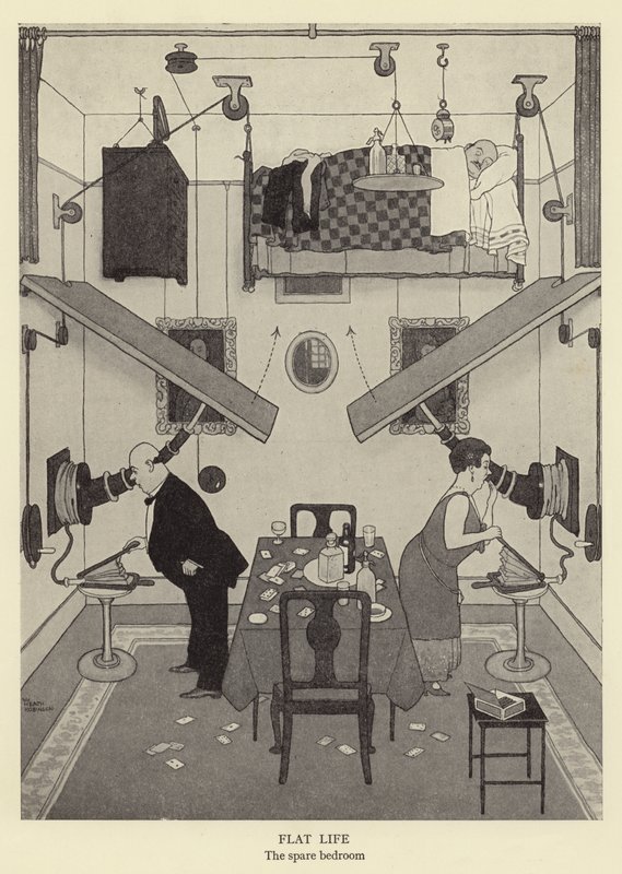 Flaches Leben, das Gästezimmer von William Heath Robinson