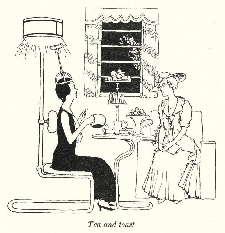 Tee und Toast (Lithografie) von William Heath Robinson