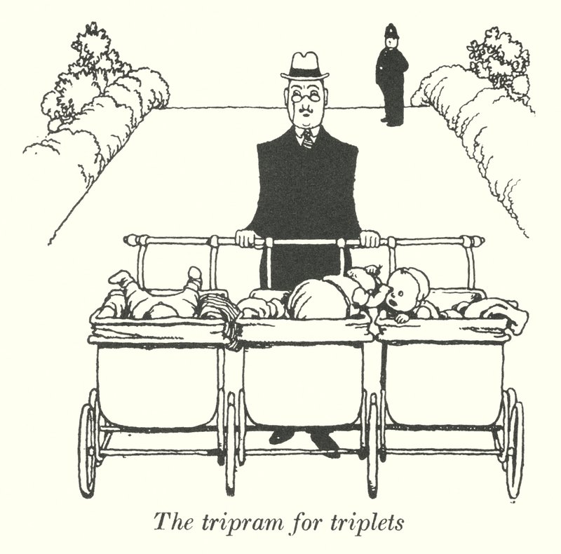 Der Tripram für Drillinge (Lithografie) von William Heath Robinson