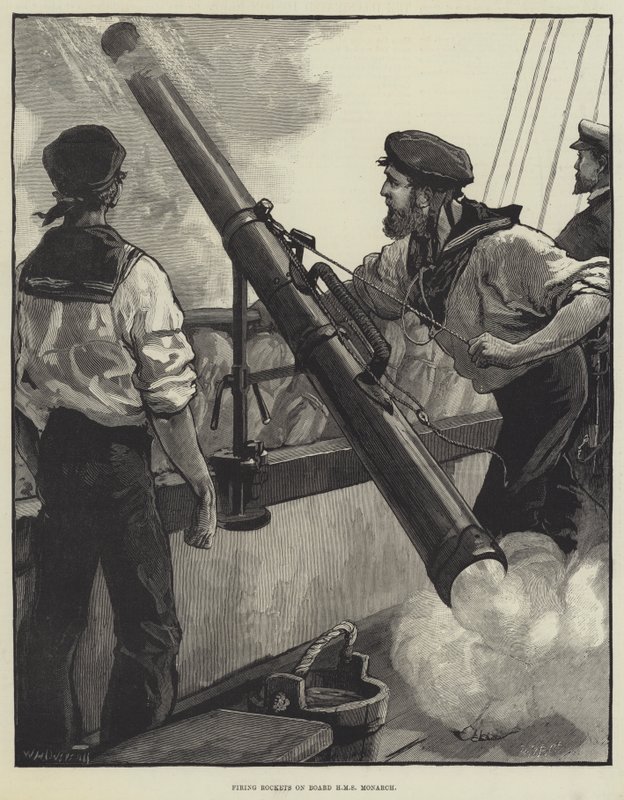 Raketenabschuss an Bord der HMS Monarch von William Heysham Overend