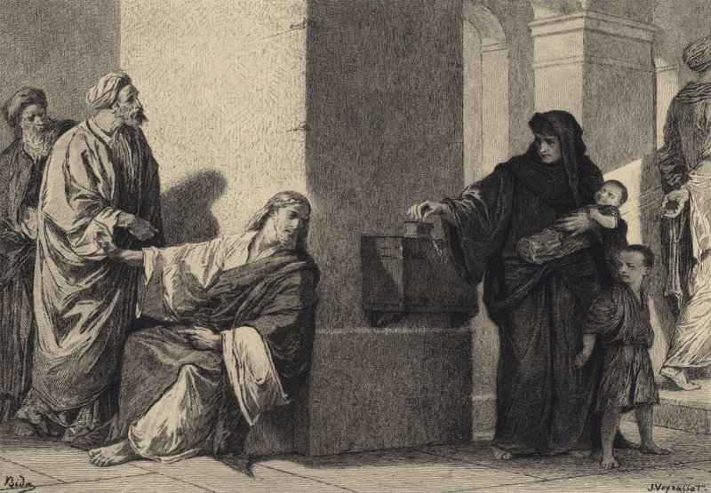 Das Scherflein der Witwe von after Albert Robida