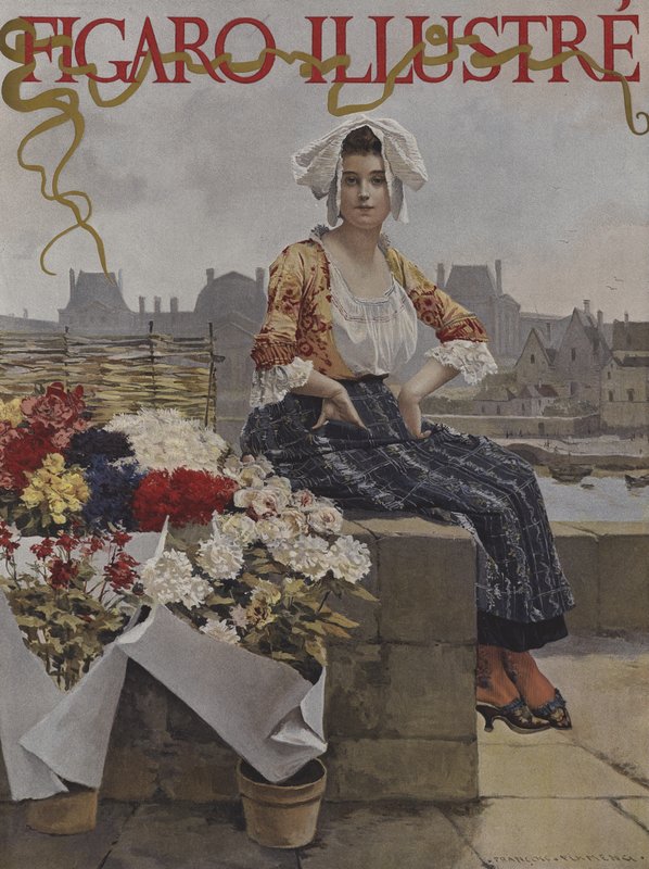 Blumenverkäuferin im letzten Jahrhundert von after Francois Flameng