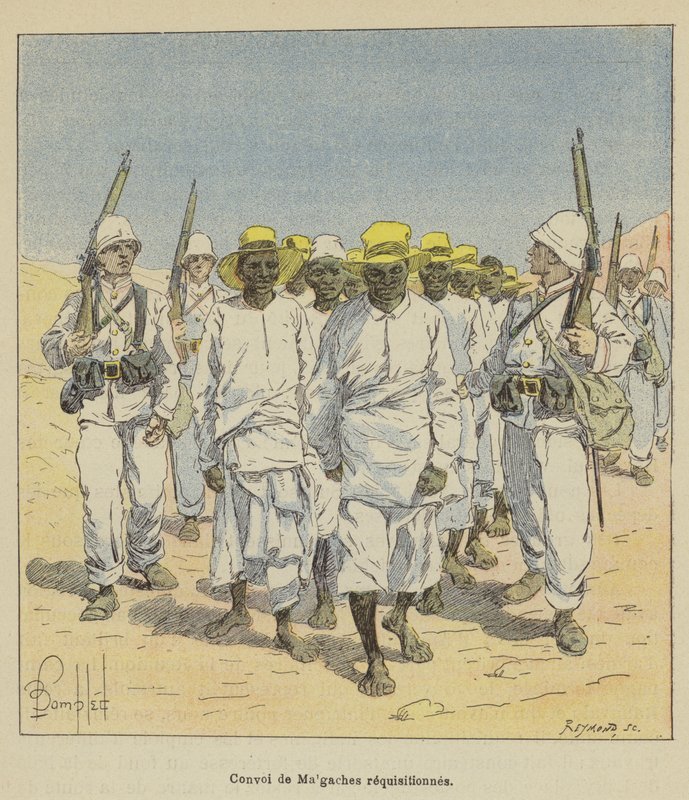 Konvoi von requirierten Madagassen von after Louis Charles Bombled
