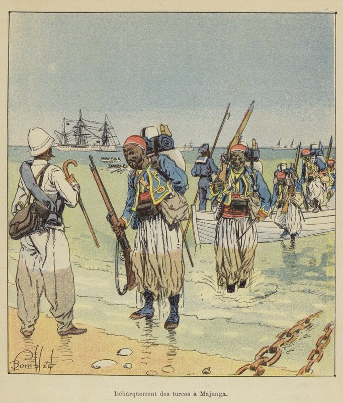 Landung der Turcos in Majunga von after Louis Charles Bombled