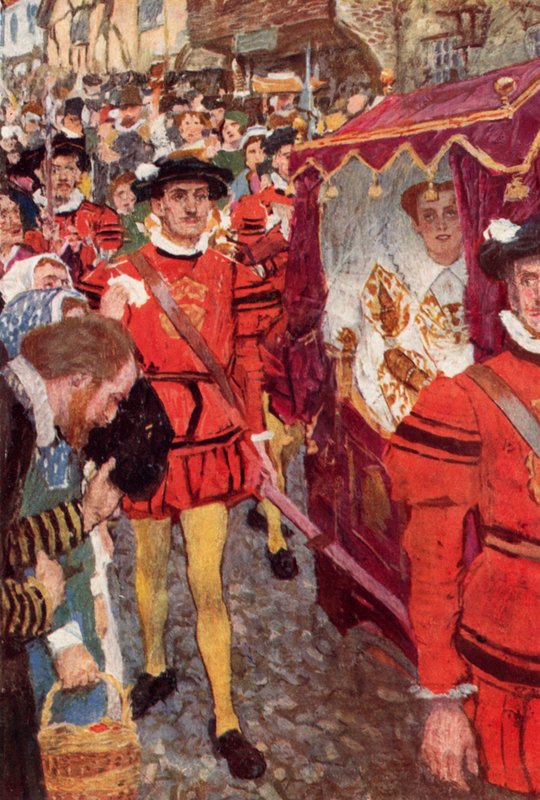 Shakespeare sieht die Königin vorbeiziehen von after William Hatherell